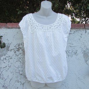 Studio M cream embroidered polka dots blouse M